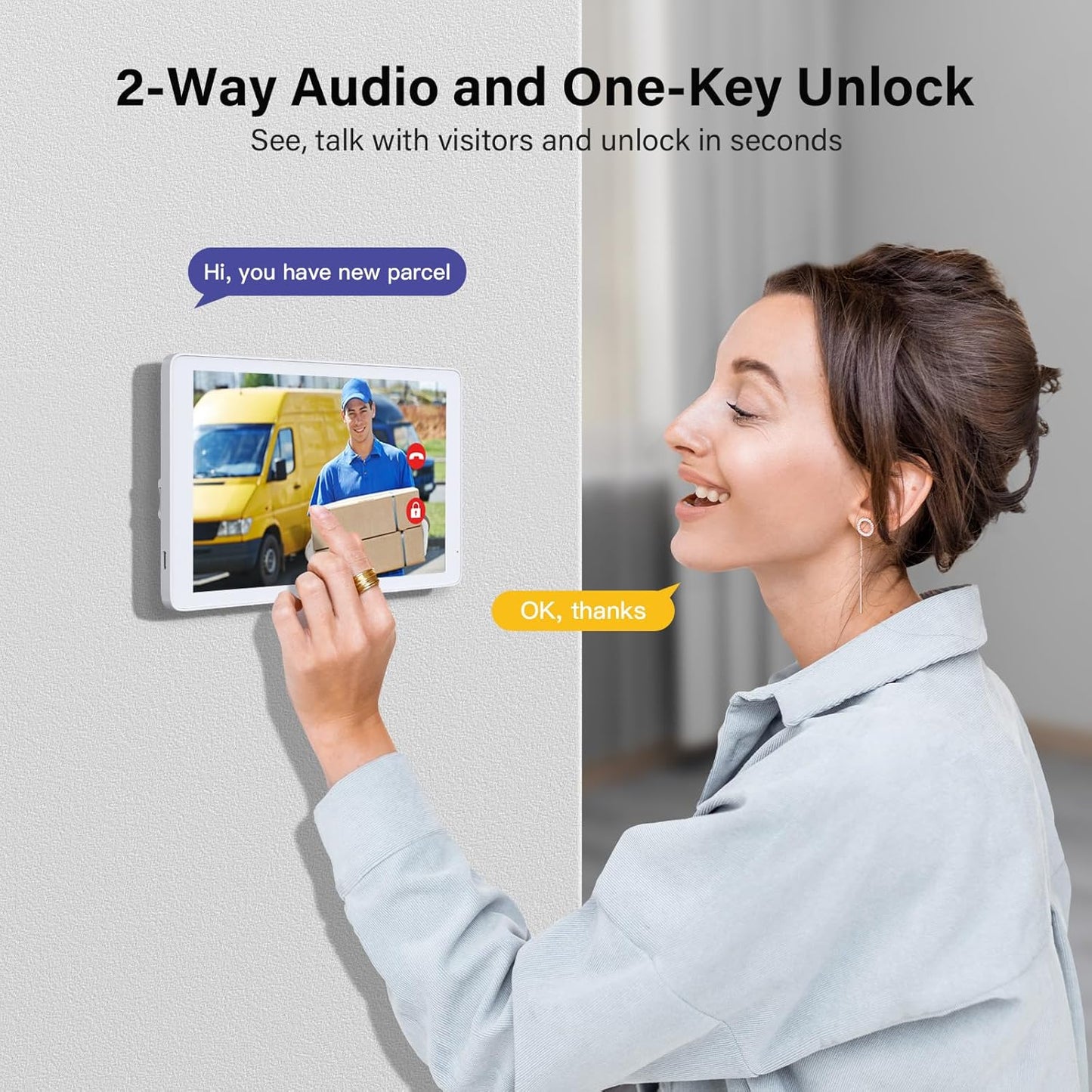 Wireless Video Doorbell Intercom System, Smart Doorbell Camera with Monitor, 1080P WiFi Video Door Phone with 8" Touch Screen, Motion Detection, Night Vision, No Monthly Fees, Tuya APP