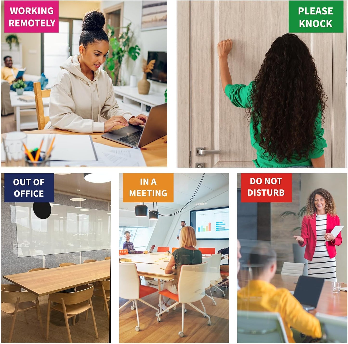 Office Door Signs 5 Options Do Not Disturb, Please Knock, In A Meeting, Out Of Office, Working Remotely Privacy Door Slider Sign for Meeting & Conference Room Black