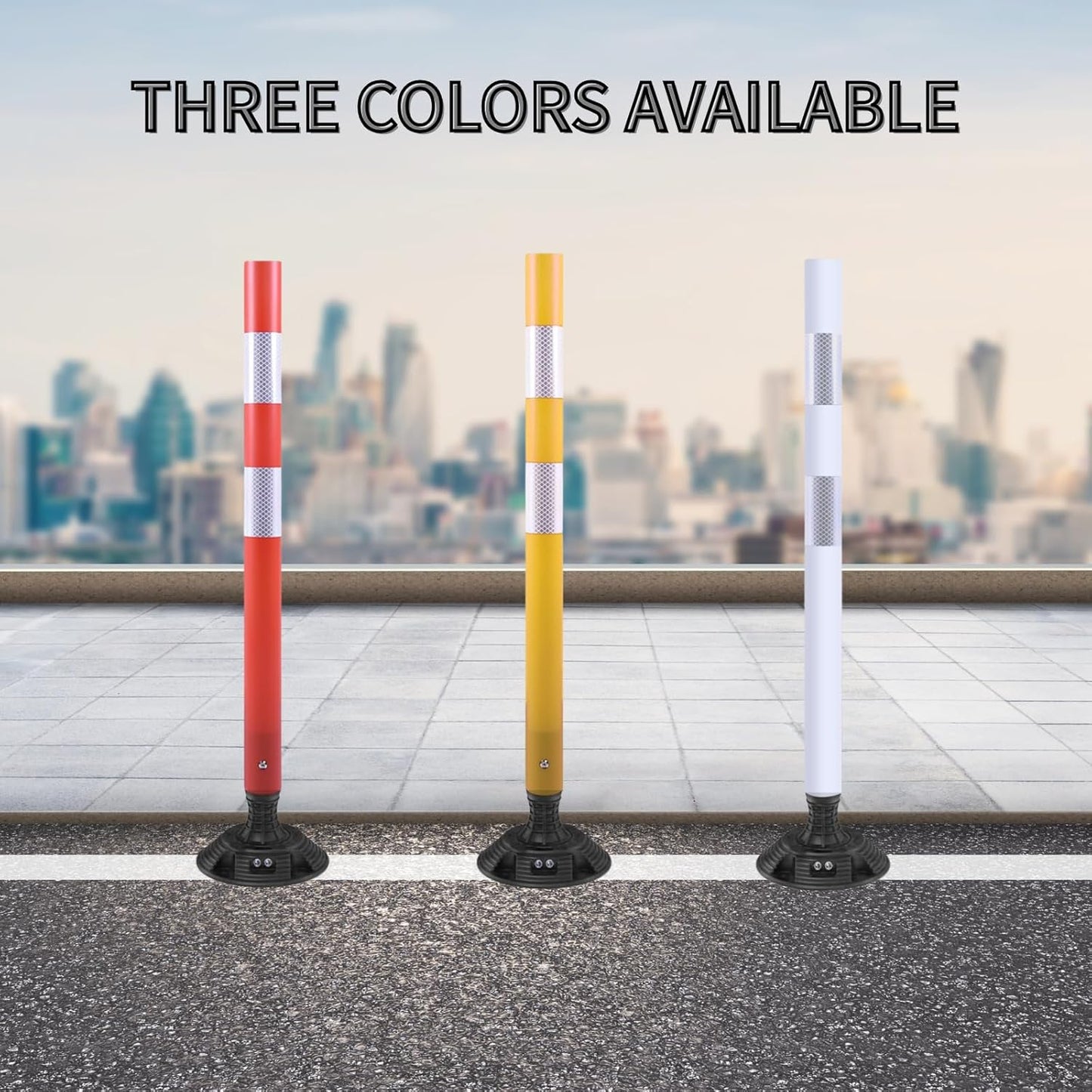 8 Pack Traffic Delineator Posts – High Visibility Reflective Safety Cones with Spring Base for Roadway, Parking, Garage, Construction Zones (Orange, 36 Inch)