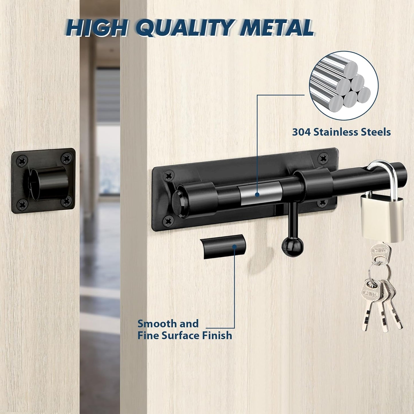 Alise 6 inch Barrel Bolt Latch,Slide Bolt Latch,Heavy Duty Solid SUS304 Stainless Steel Slide Lock for Wooden Fence,Barn Door,Interior or Outdoor Door Matte Black MS8000-B
