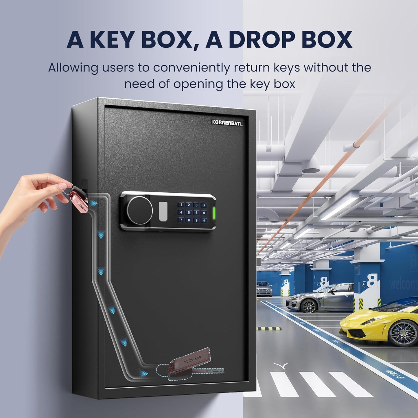 Heavy Duty 172 Keys Electronic Key Lock Box with Anti-Theft Deposit Key Slot & Key Out Tags, Key Cabinet Wall Mount with Code for Home Office