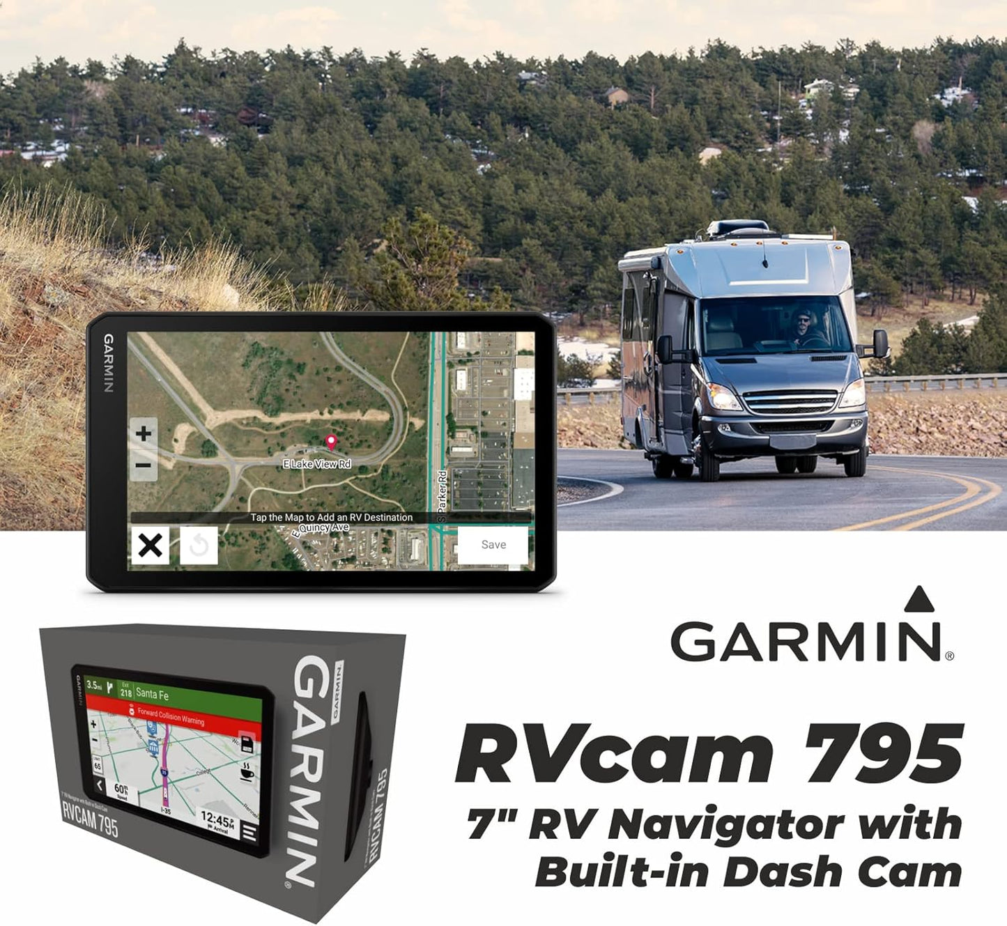 Wearable4U - Garmin RV Cam 795, Large, Easy-to-Read 7 GPS Navigator, Built-in Dash Cam, Automatic Incident Detection, Custom RV Routing with Power Pack Bundle