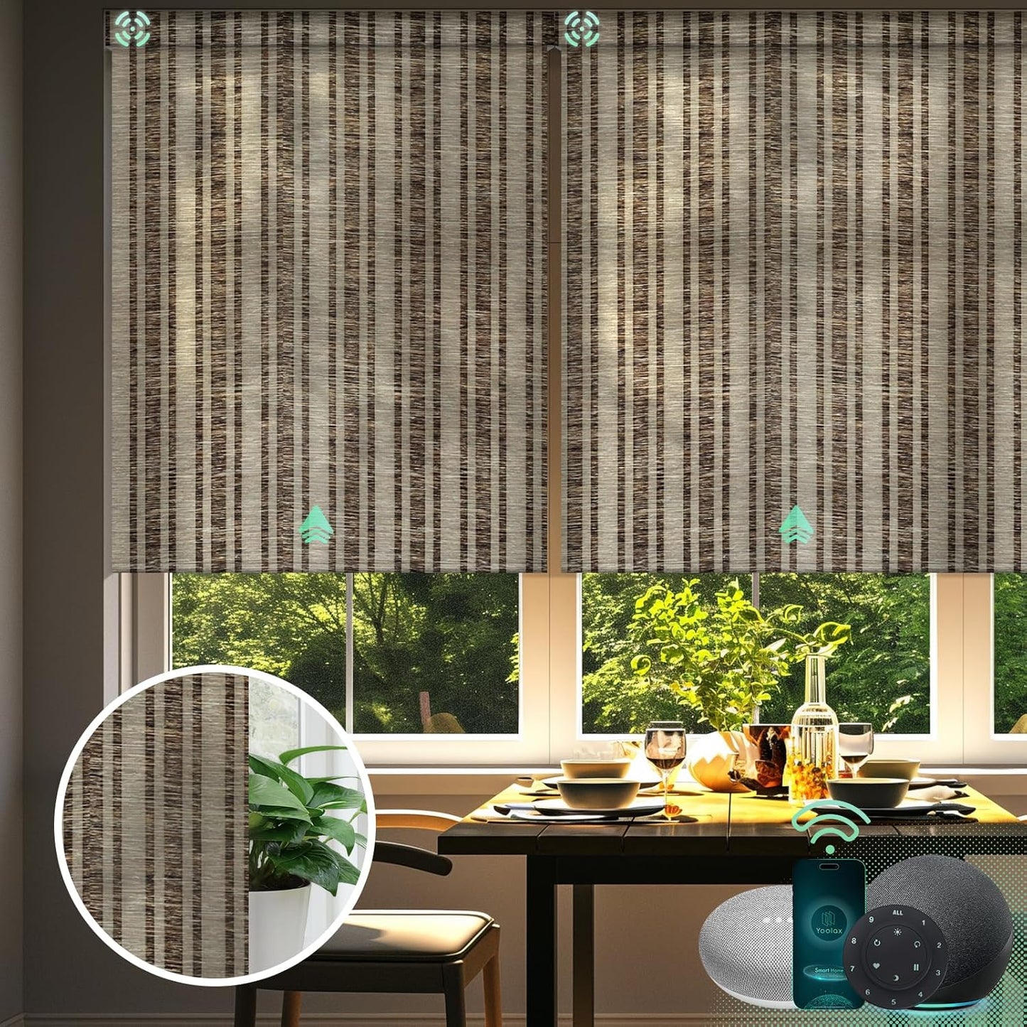 Yoolax Motorized Blinds with Remote, Light Filtering Smart Blinds Compatible with Alexa Google Home, Automatic Shades for Windows Living Room, Custom Size (50% Blackout V-Jungle Brown)