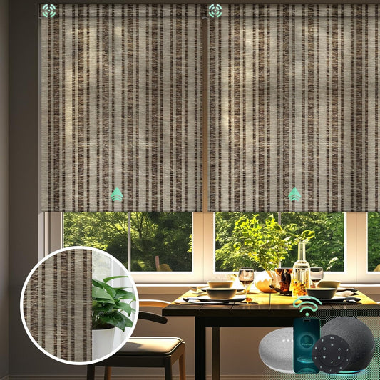 Yoolax Motorized Blinds with Remote, Light Filtering Smart Blinds Compatible with Alexa Google Home, Automatic Shades for Windows Living Room, Custom Size (50% Blackout V-Jungle Brown)
