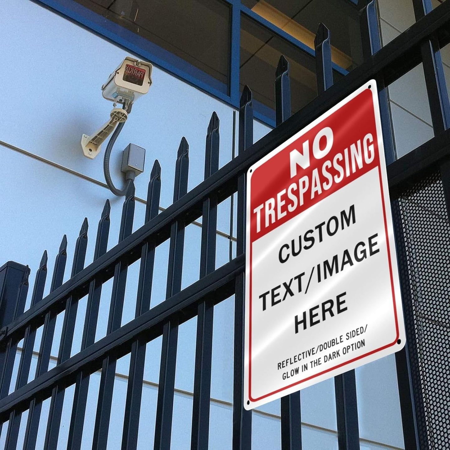 Custom No Trespassing Sign, Glow in the Dark/Reflective Option, 22''x16'' Personalized Large Aluminum Warning Signs, Customize for Business, Yard, Garden, School, Driveway, Outdoor