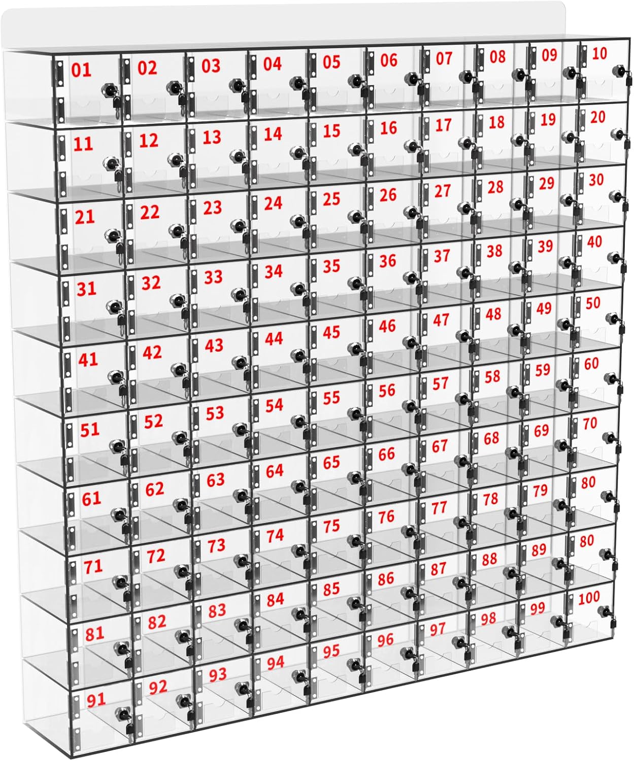 Cell Phone Locker 100 Slots Acrylic Cell Phone Lock Box with Door Locks and Keys, Wall-Mounted Cell Phone Storage Cabinet for Office Classroom Gym Firms, Clear Lockers for Storage (Large 100 Slots)