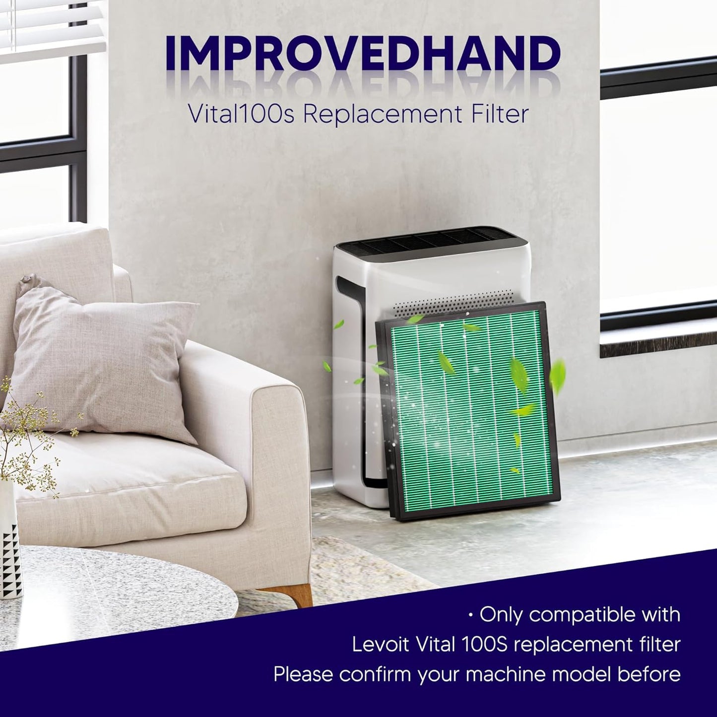 Improvedhand Vital 100S HEPA Replacement Filter Toxin Absorber Compatible With LEVOIT Vital 100S/100S-P Air Purifier, High-Efficiency 3-IN-1 True HEPA and Activated Carbon Filters, Pack of 3, Green