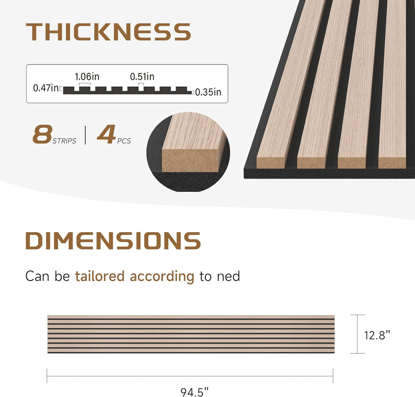 Stylish Decorative Wall Panels, 4 Pack 8 x 1 ft, Modern Acoustic Wood Panels with Felt Backing, Natural