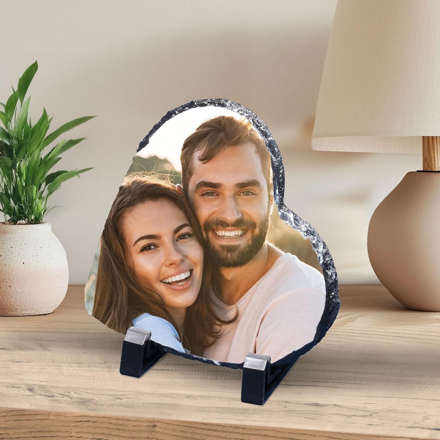 ArtPix 3D Christmas Personalized Slate Plate, Customized Xmas Photo Print Stone, Custom Picture Gift for Wife, Women, Family, Her, Him, Rock Slate Plaque Frame (Medium - Heart Shape)