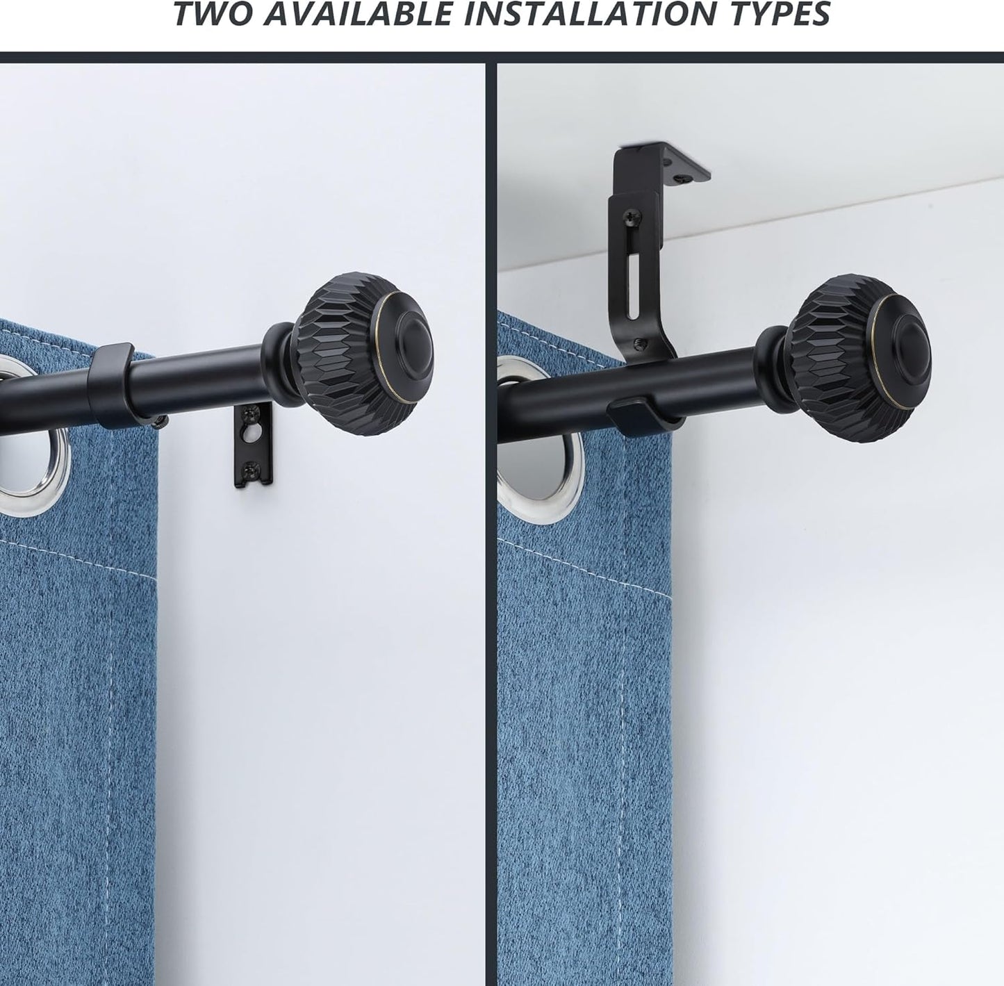 Black Curtain Rods for Windows 66 to 120 Inches 1 Inch Adjustable Heavy Duty Curtain Rods with Lantern Ball Finials,Window Treatment Single Curtain Rod Set