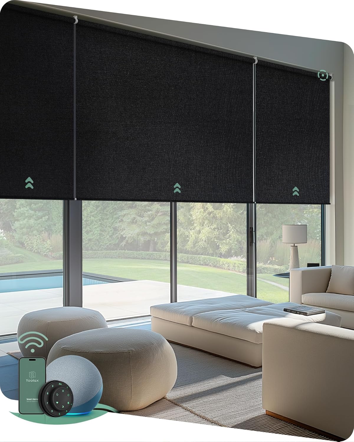 Yoolax Smart Coupled Roller Shades Compatible with Alexa Google, Motorized Blinds with Remote Blackout Coupled Roller Shades for X-Large Windows, Custom Size (XL Coupled-Black)