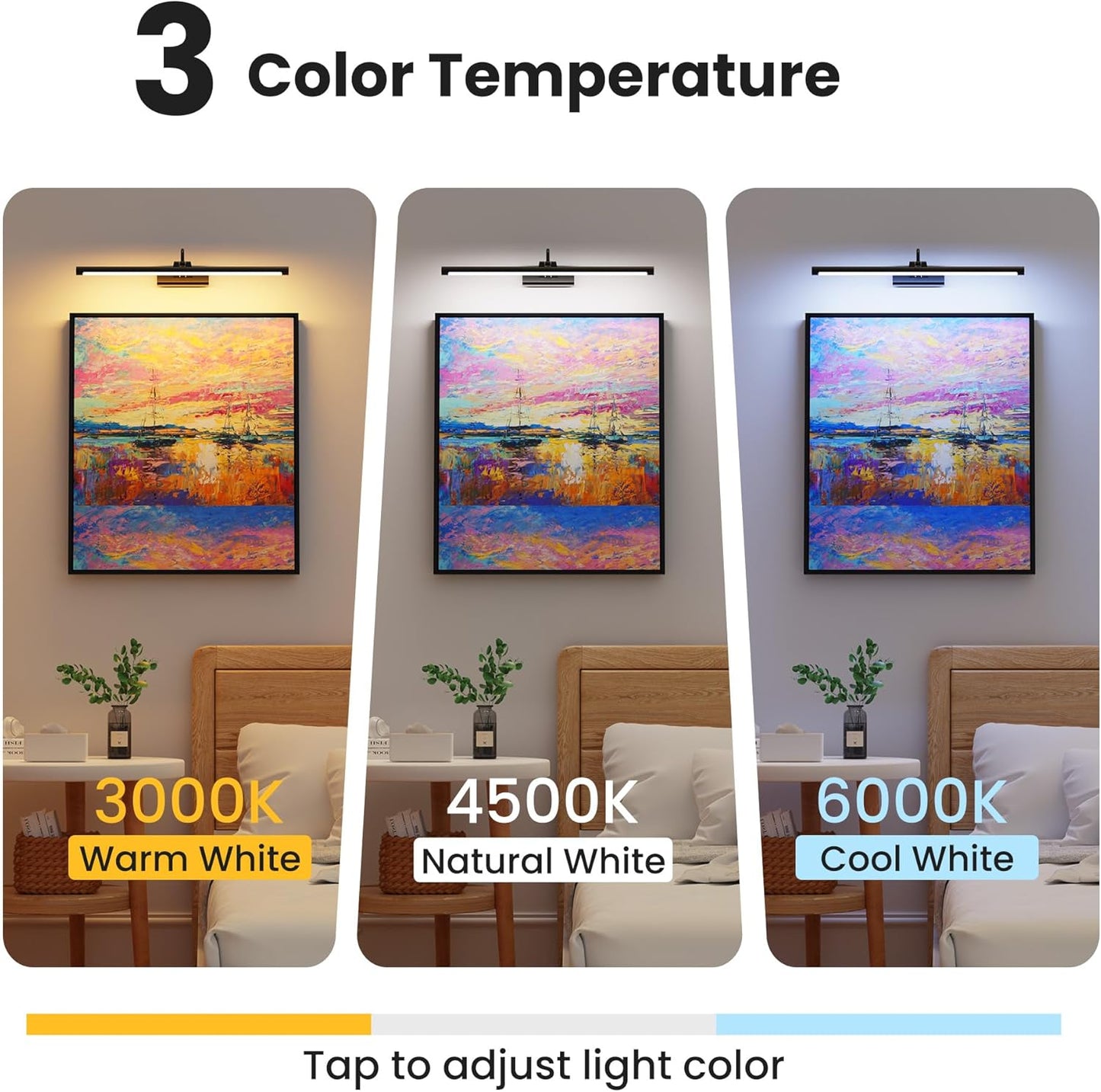 2 Pack Light for Pictures on Wall Black 8000mAh - 24" Cordless Battery Powered Wall Mount Sconce with Dimmable Remote for Oversized Artwork & Gallery