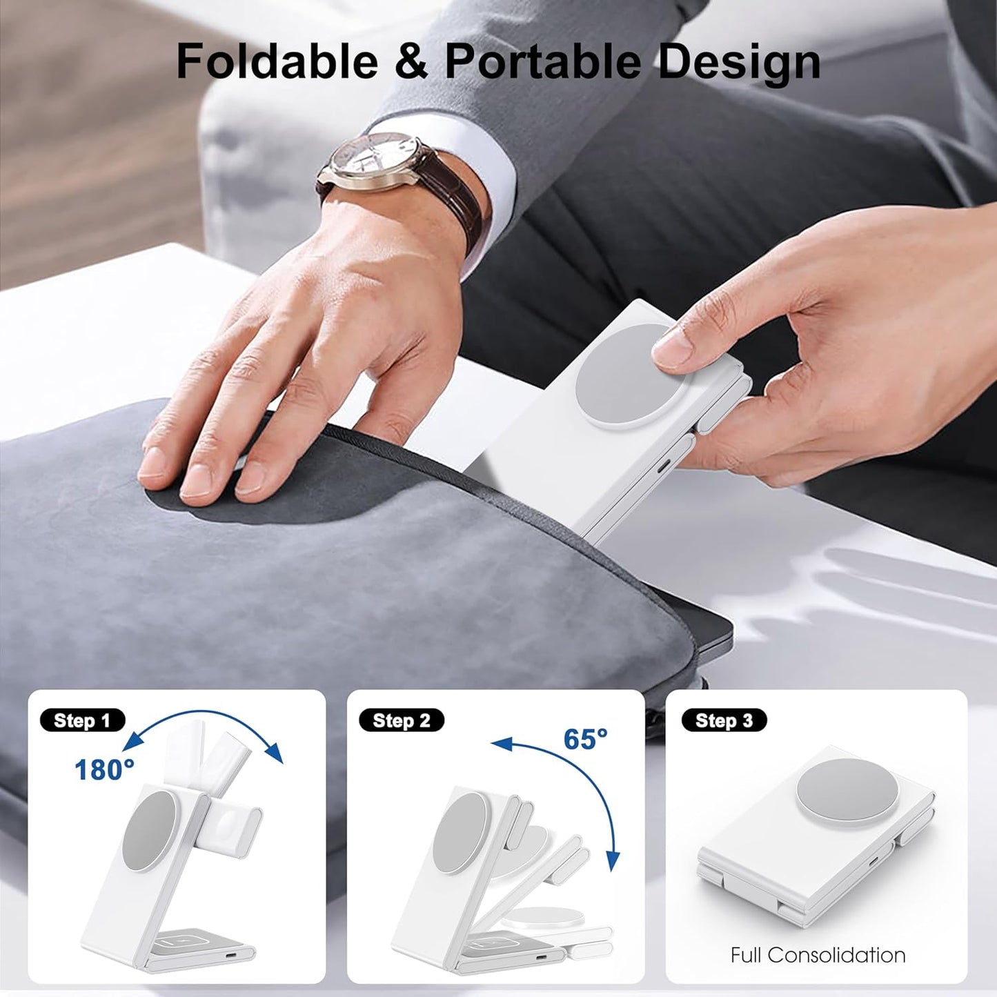 Wireless Charging Station with 20W USB C Adapter, 3 in 1 Magnetic Foldable Travel Charger Stand for iPhone 17 16 15 14 13 Series, Compatible with Apple Watch 11/10/9/8/7/6/5/4/3/2/SE/Ultra 2/Airpods 4