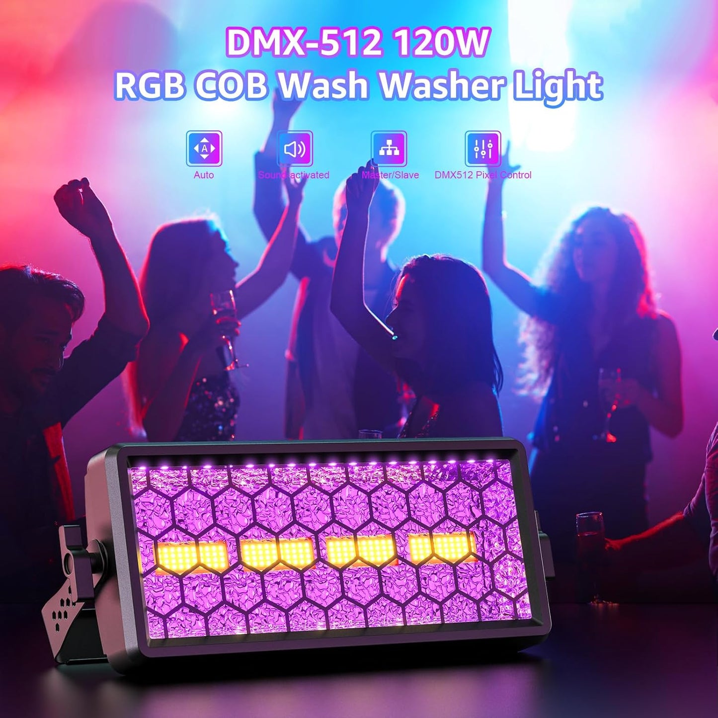 Retro Stage Light 120W - 4 COB + 36 RGB LED Wall Washer Bar DMX512,Uplights for Events, Monochrome/Mixed Colors for DJ Concert, Wedding Halloween Party, Xmas, Club
