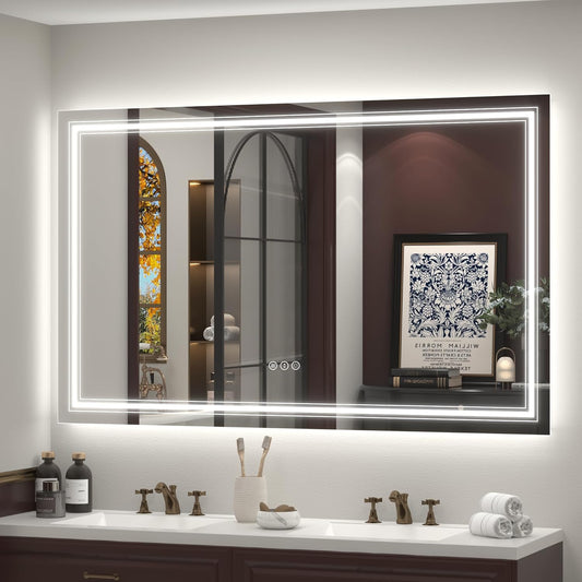 66x40 LED Bathroom Mirror, Lighted Mirror for Bathroom Wall, Backlit and Front lit, Dimmable, Anti-Fog, Shatterpoof, Memory (Horizontal/Vertical)