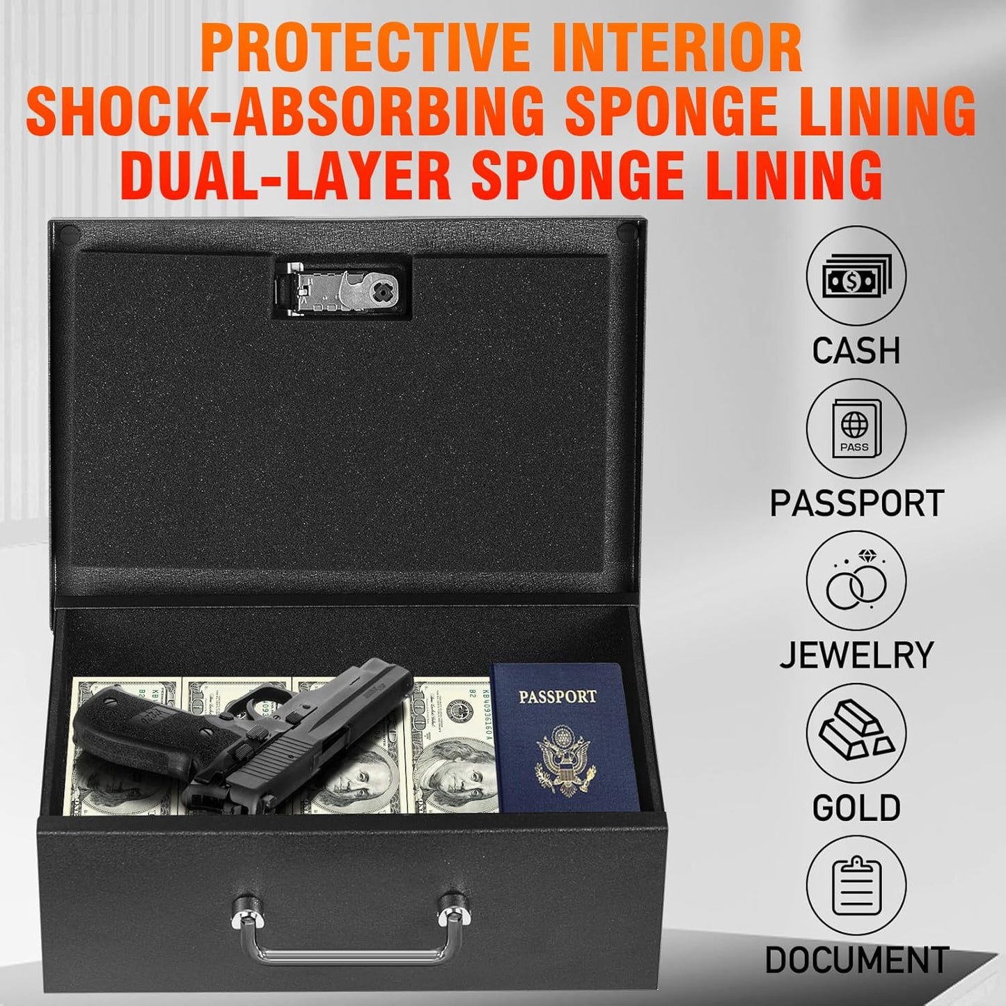 TOTOY Portable Fireproof Document Box with 3-digit Combination Lock, Safe Box for Valuables, Hand Held Storage Lock Box for Documents, Passport, Cash, Tablet