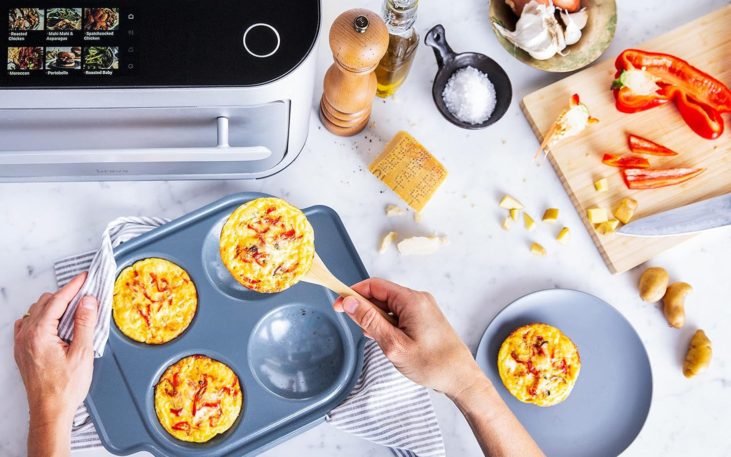 Brava Oven Chef's Choice Set: 10-in-1 Touchscreen Countertop Smart Oven, Air Fryer, 6-Slice Toaster, Slow Cooker, Reheater, Dehydrator, Rice Cooker, Healthy & User Friendly, Auto-Shut Off, 1800W