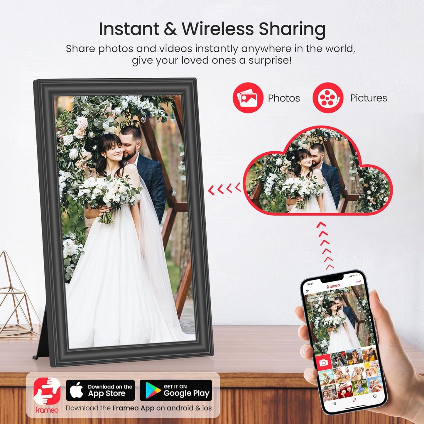 64GB 15.6" Frameo Digital Picture Frame WiFi, Large Electronic Photo Frames 1920 x 1080 IPS FHD Touch Screen, Send Photos from Your Phone from Anywhere, Best Gifts for Parents and Grandparents