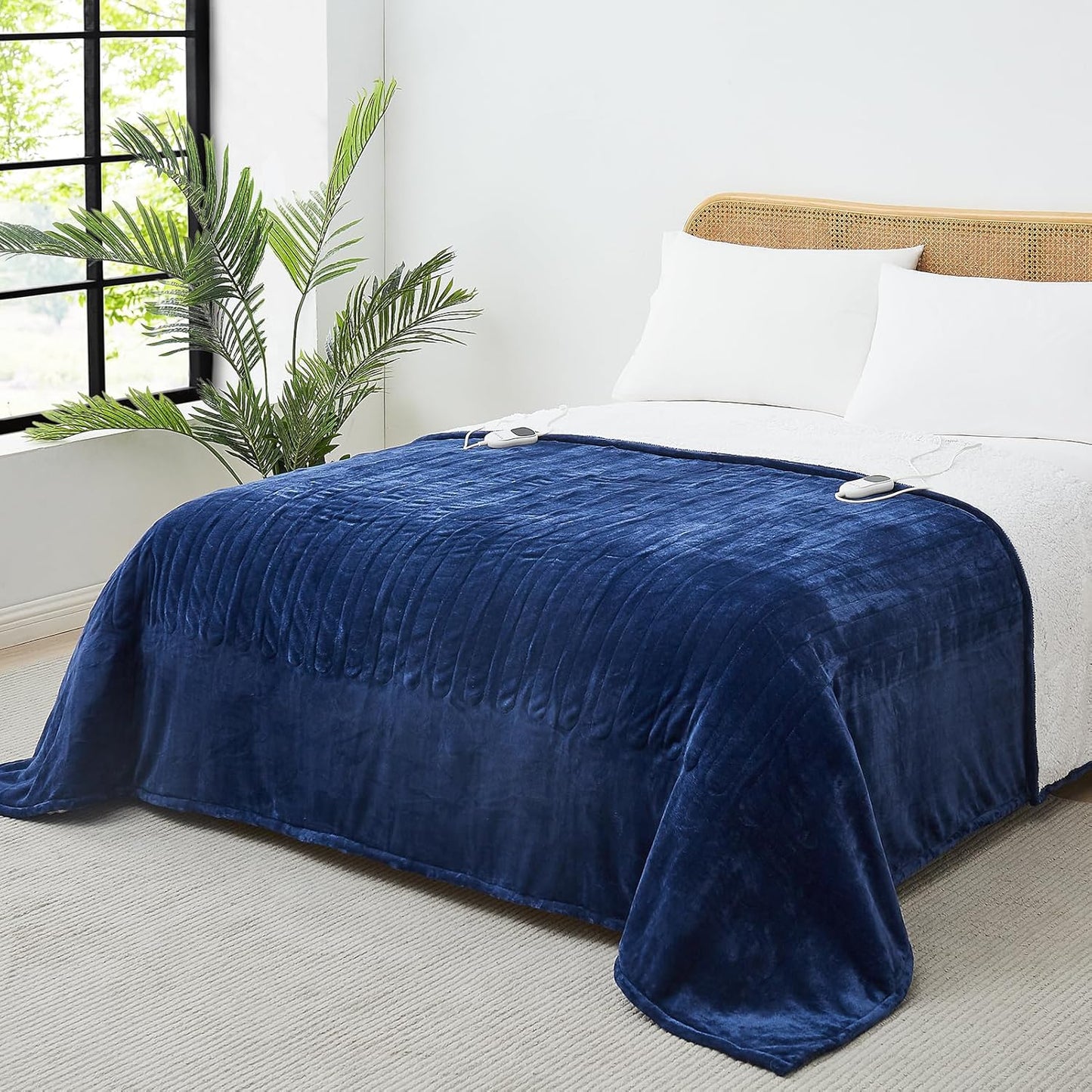Heated Electric Blanket Twin Size - 62"x84" Flannel Heating Blanket with 10 Heating Levels & 5 Time Settings Over-Heat Protection, Winter Warmer for Adults with ETL Certification（Navy Blue）