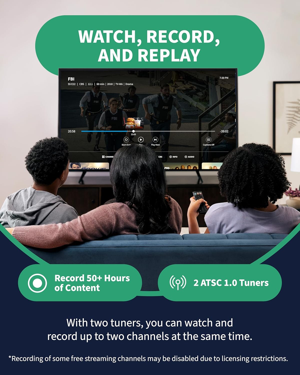 4th Gen 2-Tuner Over-The-Air (OTA) DVR & 35-Mile Indoor TV Antenna - Watch, Pause & Record Live TV, News & Movies Throughout Your Home Over Wi-Fi - 50+ Hrs Recording - No Subscriptions