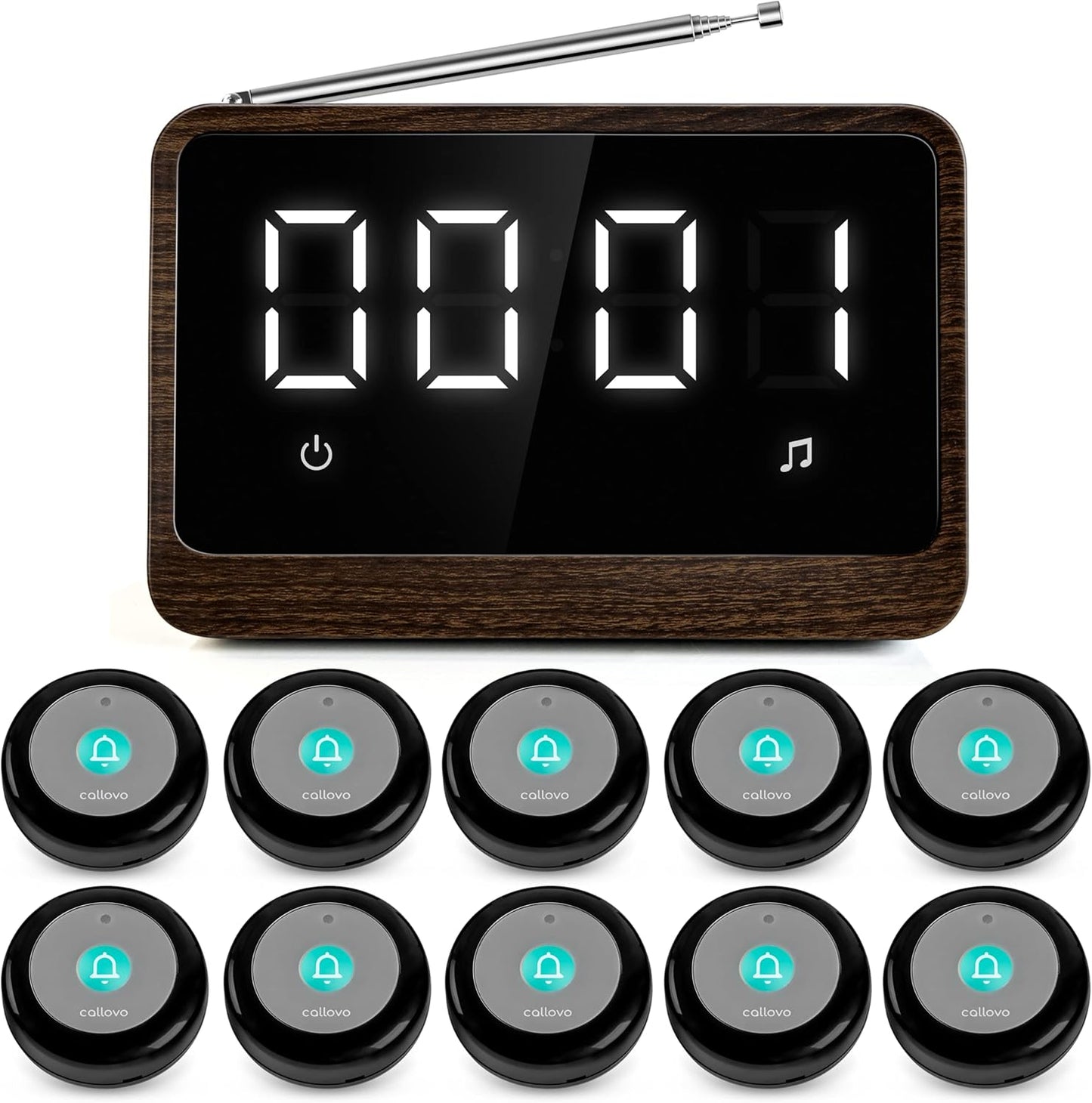 Nurse Call System Wireless Caregiver Pager Bell Buttons for Elderly at Home Call Light for Seniors Clinic, Elderly Monitoring, Care Facility, Restaurant Black Walnut
