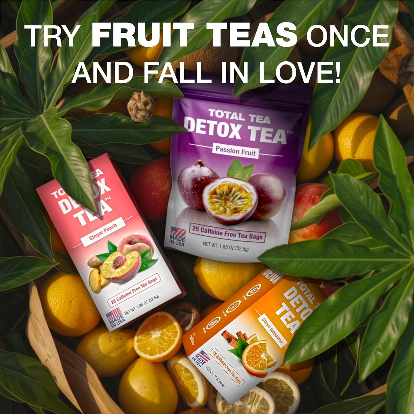 Total Tea SIimming Detox Tea Caffeine Free - 25 Day Detox - Herbal Tea with Chamomile, Hibiscus Tea & Ginger Root for Colon Cleanse – Natural Passion Fruit Tea