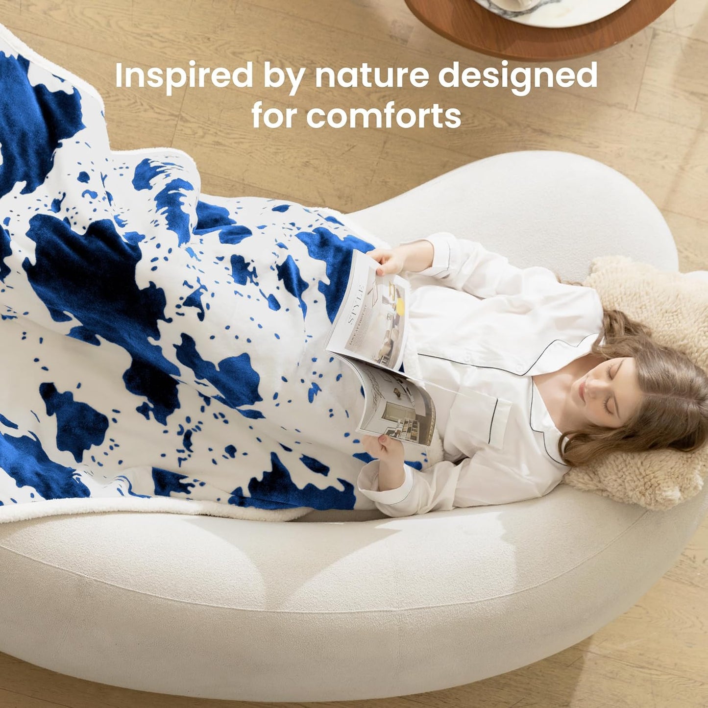 Cow Print Heated Blanket Twin-Heating Electric Blanket Twin with 10 Heat Levels & 10 Hours Auto-Off, Cozy Soft Fleece Sherpa, Washable, 62 x 84 Inche Cow Print Blue