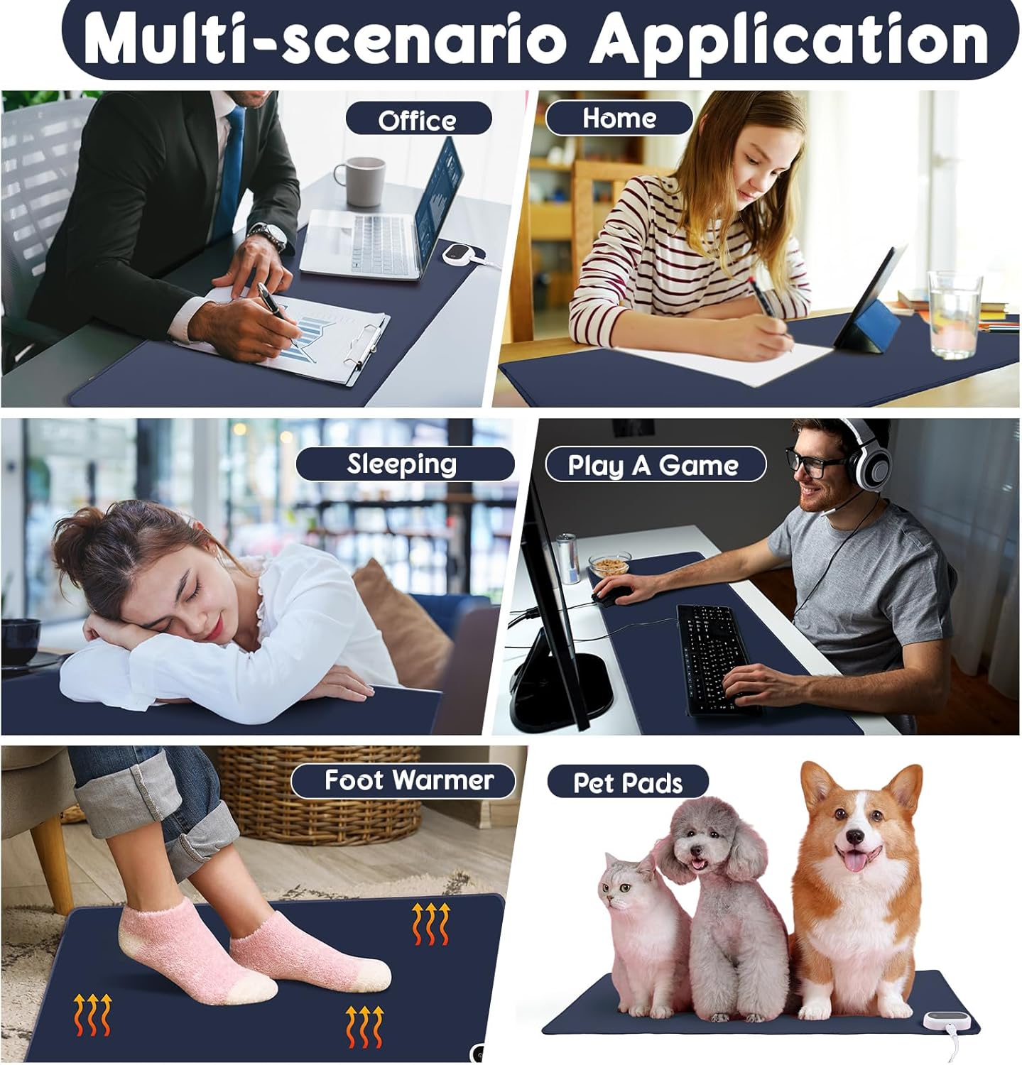 Konohan Heated Large Desk Mat PU Leather Warm Mouse Pad with 5 Heating Level & 4 Hour Auto Shut-Off Heating Keyboard Pad Warmer Gaming Mice Mat Only Supports 110v(Dark Blue Color,31.5" X 13")