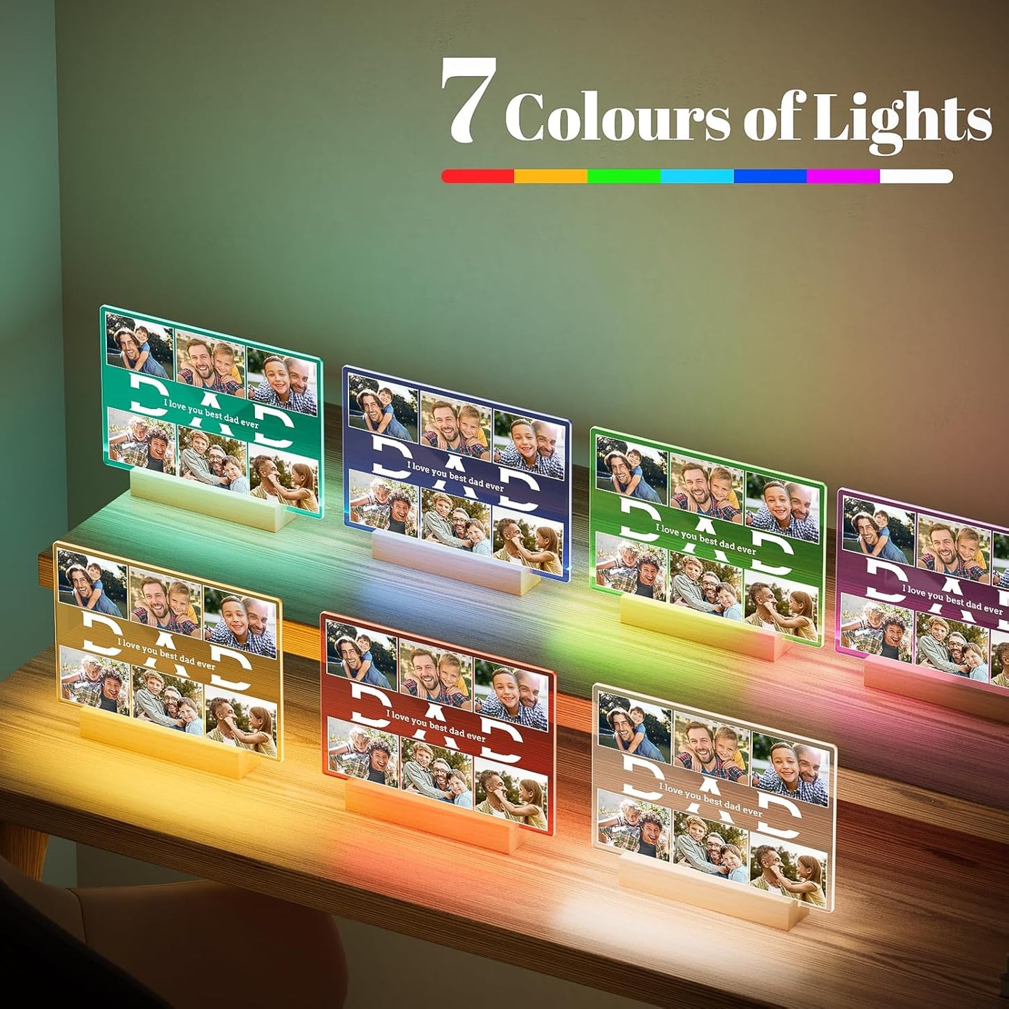 Personalized Birthday Gifts for Dad from Daughter Son, Custom Picture Frames with Photos, Customized Photo Frame with Night Light, Personalized Gifts for Dad Baby Kid Family