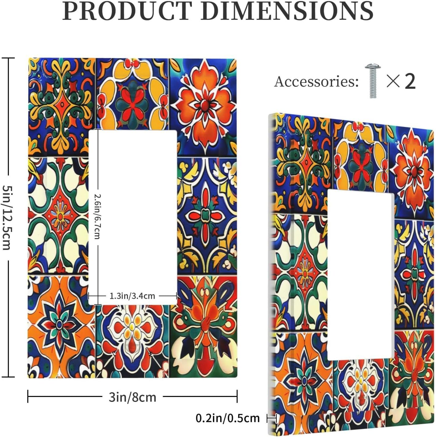 Decorative Outlet Covers Colorful Mexican Talavera Vintage Boho Floral 1 Gang Single Rocker Light Switch Cover Plate Wall Plates Gfci Faceplate For Farmhouse Cabin Decor