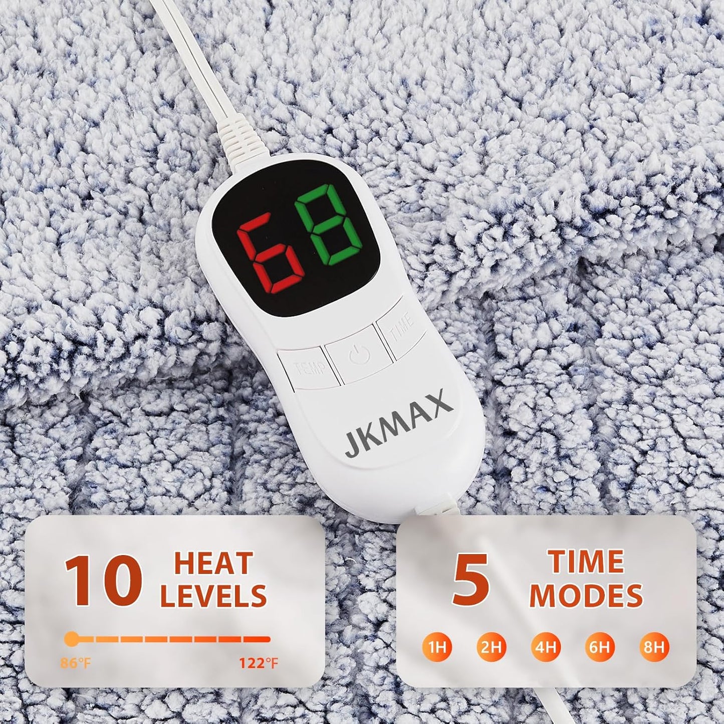 Heated Electric Blanket Queen Size - 84"x90" Flannel Heating Blanket with 10 Heating Levels & 5 Time Settings Over-Heat Protection, Winter Warmer for Adults with ETL Certification（Grey）