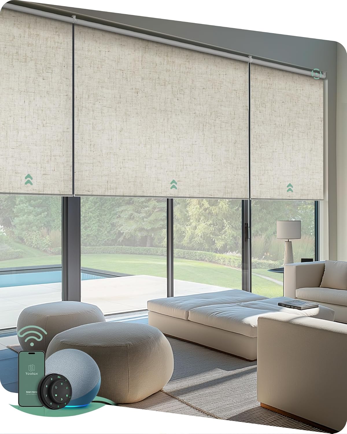 Yoolax Smart Coupled Roller Shades Compatible with Alexa Google, Motorized Blinds with Remote Blackout Coupled Roller Shades for X-Large Windows, Custom Size (XL Coupled-Linen Beige)