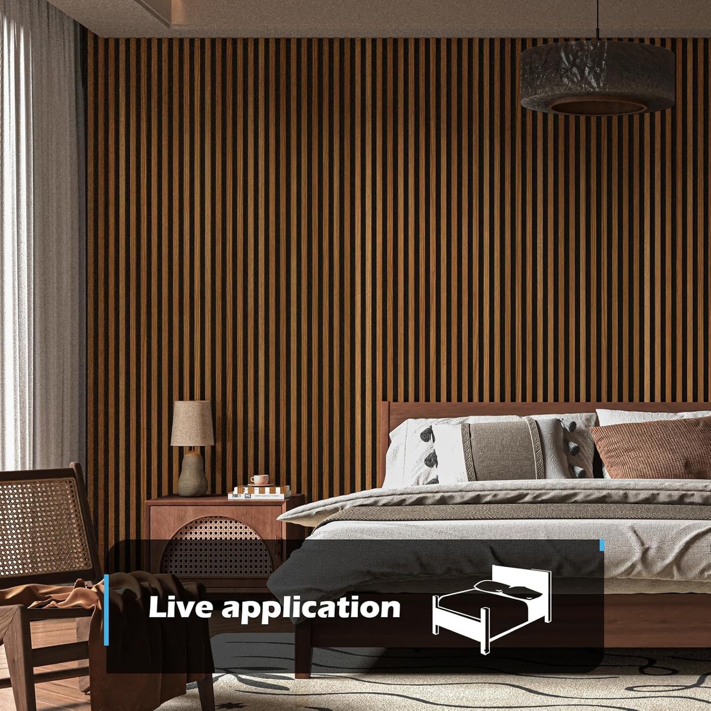 Art3d 4-Pack 108" x 12" Acoustic Wood Panels for Wall, Soundproof Wood Slat Panel for Wall and Ceiling, 3D Fluted Sound Absorbing Paneling for Interior Wall Decor, Living Room, Bedroom - Teak
