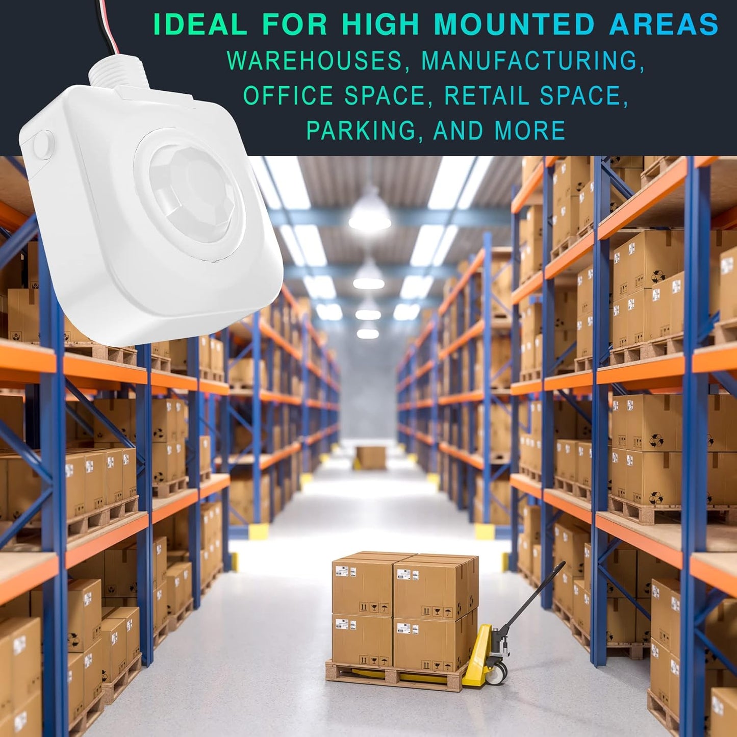 Single Pack Ceiling Occupancy Motion Sensor, Passive Infrared Technology, High Bay Fixture Mount 360 Degree, Hard-Wired, 120-277 VAC, Commercial, Industrial Grade Occupancy Sensor