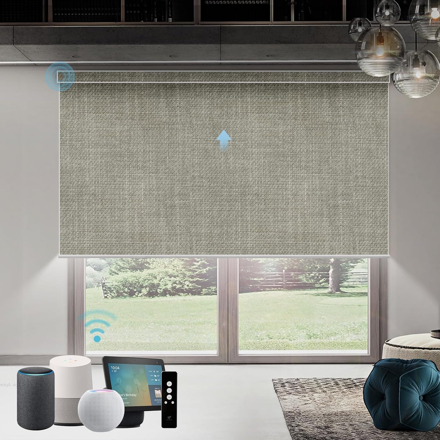 SmartWings Motorized Roller Shades Work with Homekit, 100% Blackout Smart Blinds for Windows, Cordless Remote Control Window Shades, Vigor Sage, Customized Size