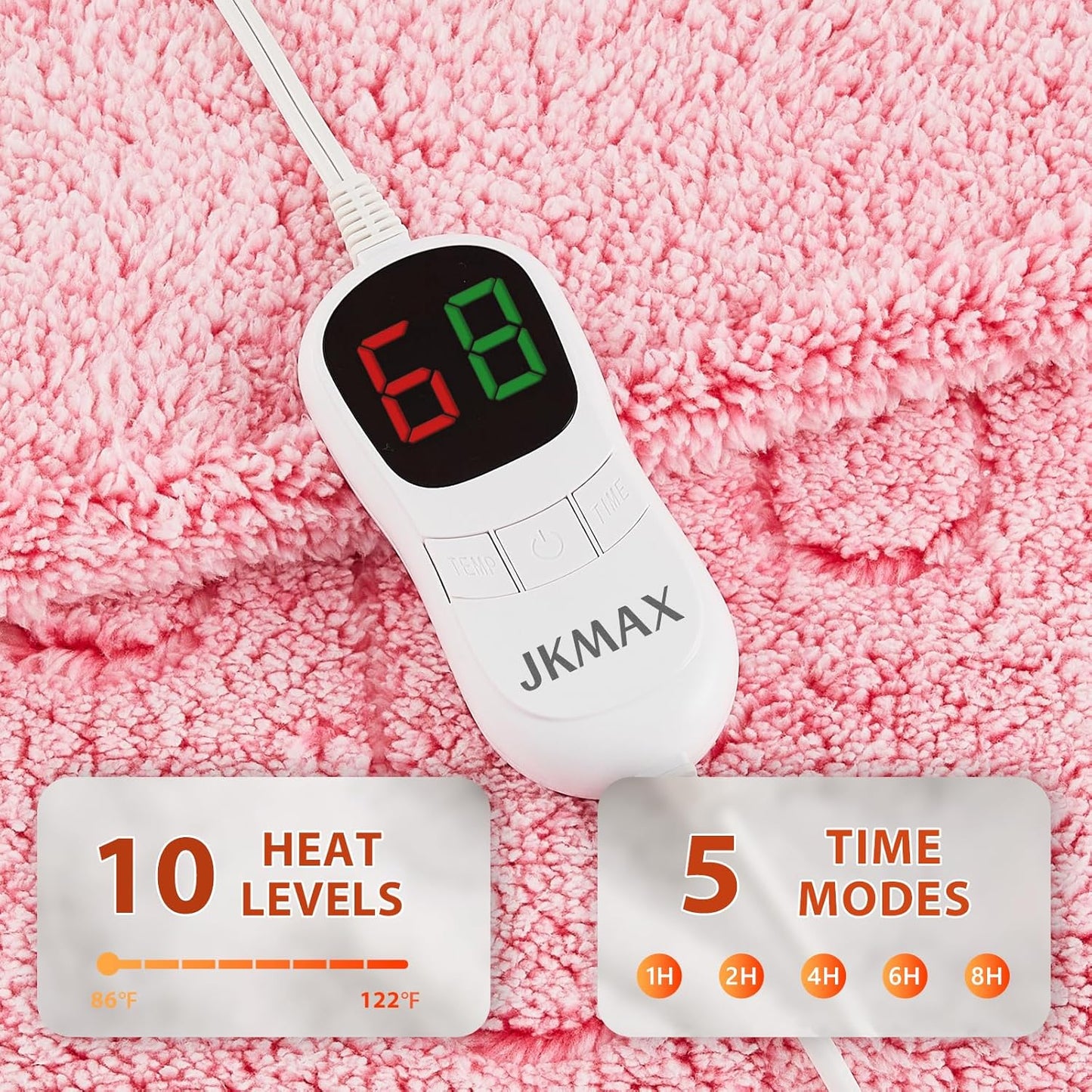 Heated Electric Blanket Full Size - 72"x84" Flannel Heating Blanket with 10 Heating Levels & 5 Time Settings Over-Heat Protection, Winter Warmer for Adults with ETL Certification（Pink）