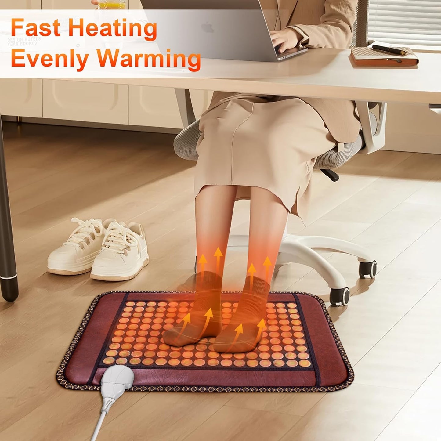 Natural Blue Jade Heating Pad, Infrared Heating Pad, Far Infrared Heating Pads with Travel Bag and Chair Strap, Smart Controller with Memory Function, Auto Shut Off (Brown, 25 in x 18 in)