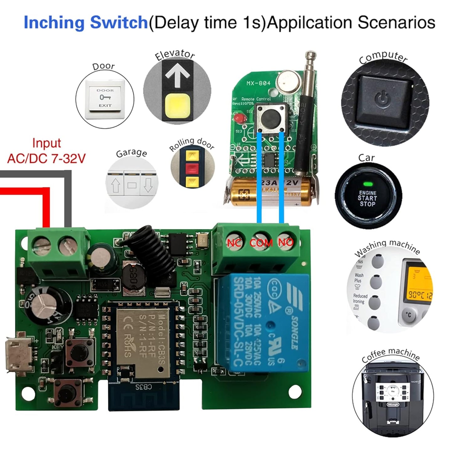 Jane Eyre WiFi Wireless Relay Module 1 Channel Remote Switch Momentary/Self-Locking Relay with 433MHz RF Remote Control Compatible with Alexa, Echo and Google Assistant