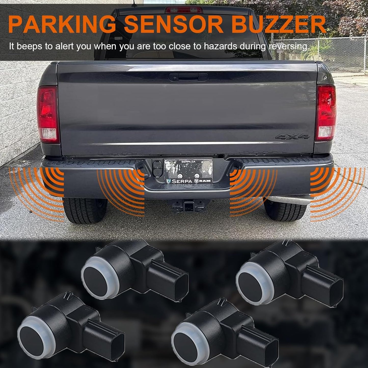 4 PCS PDC Parking Assist Sensor - Compatible with Dodge Journey, Durango, Ram 1500 2500 3500, Jeep Commander, Liberty, Grand Cherokee Reverse Backup Parking Sensor Replace 1EW63TZZAA