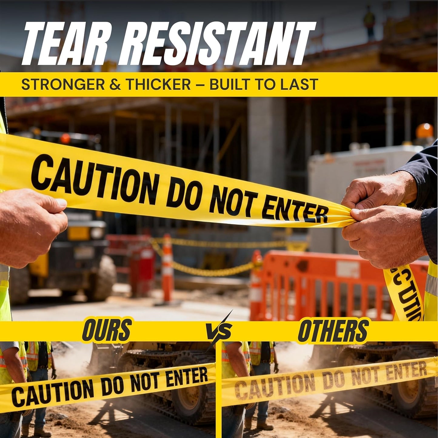 Caution Do Not Enter Tape 2 Pack 3 inch X 1000 feet • Bright Yellow with a Bold Black Print • 3 in. Wide for Maximum Readability • Tear Resistant Design