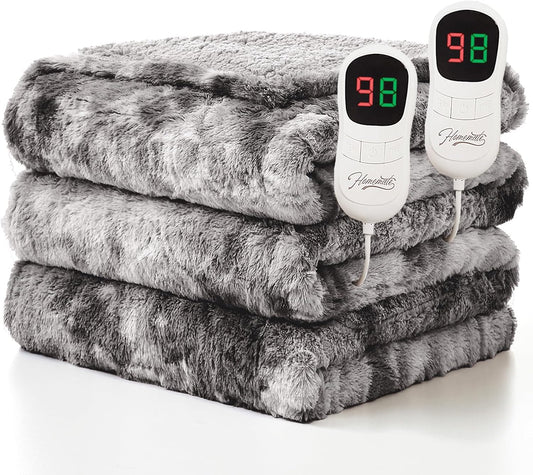 Homemate Electric Heated Blanket Queen Size - 84"x90" Heating Blanket Queen Size Dual Control 1/2/4/6/8 Hours Auto-Off 10 Heat Level Over-Heat Protection Luxury Faux Fur Sherpa ETL Certification