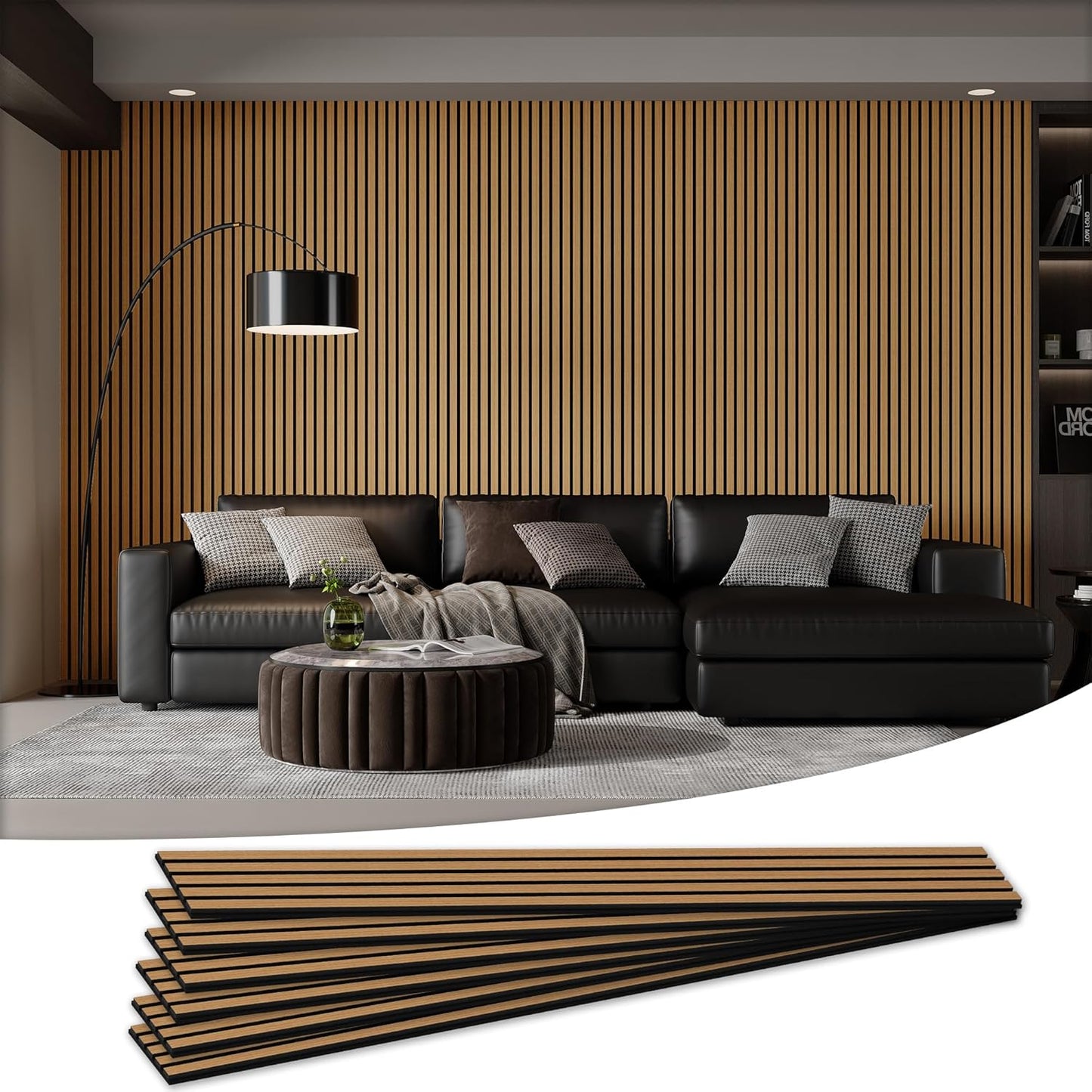 Wood Salt Acoustic Wall Panels, 6 Piece 94" x 7.9" x 0.8" Soundproof Wooden Wall Panels, 3D Fluted Sound Absorbing Panel, Teak