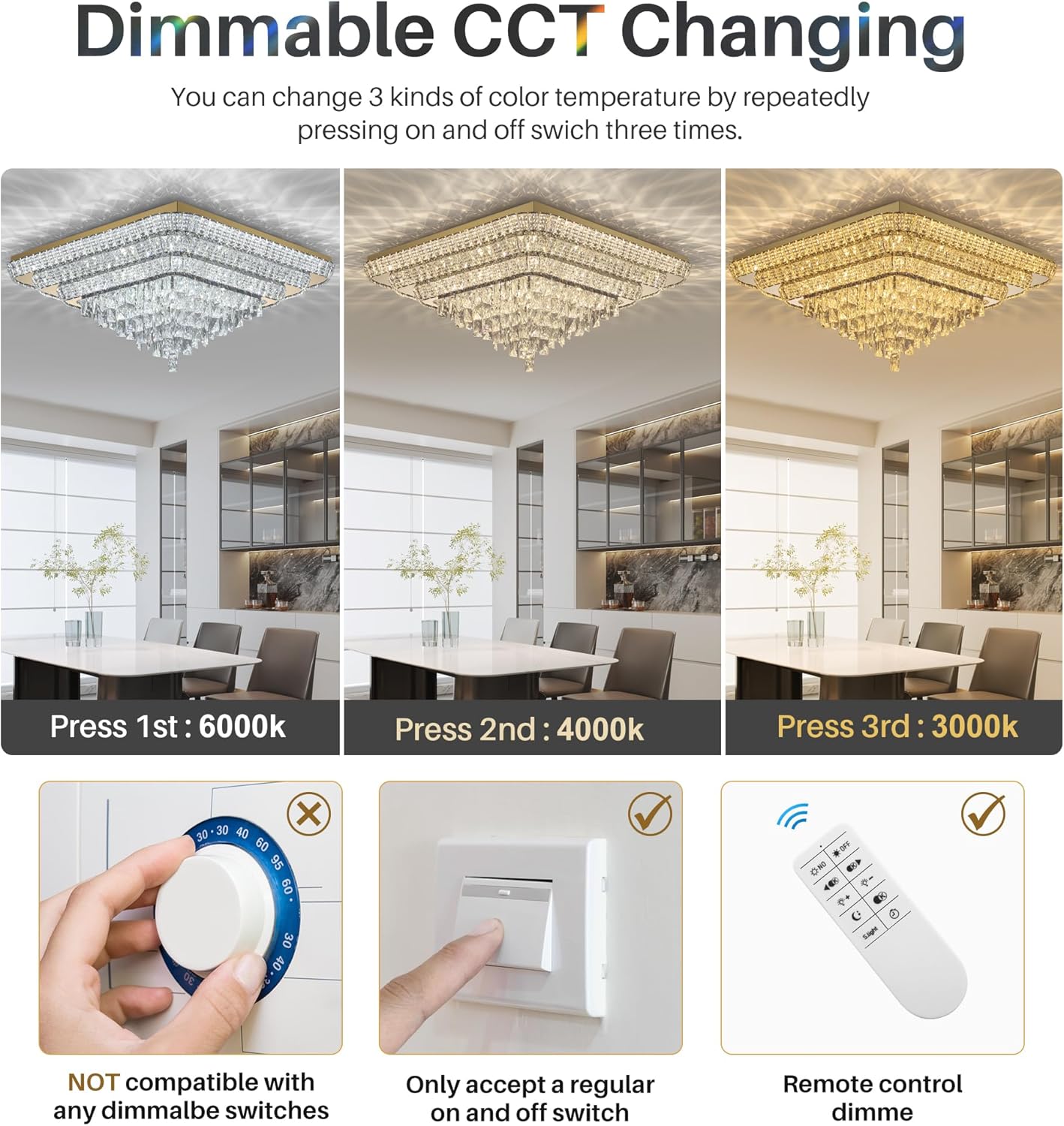 Elegant LED Gold Crystal Raindrop Ceiling Light,30 Inch Square Flush Mount Chandelier with Remote for Living Room Kitchen Island Bedroom Hallway Entryway Foyer (Dimmable)