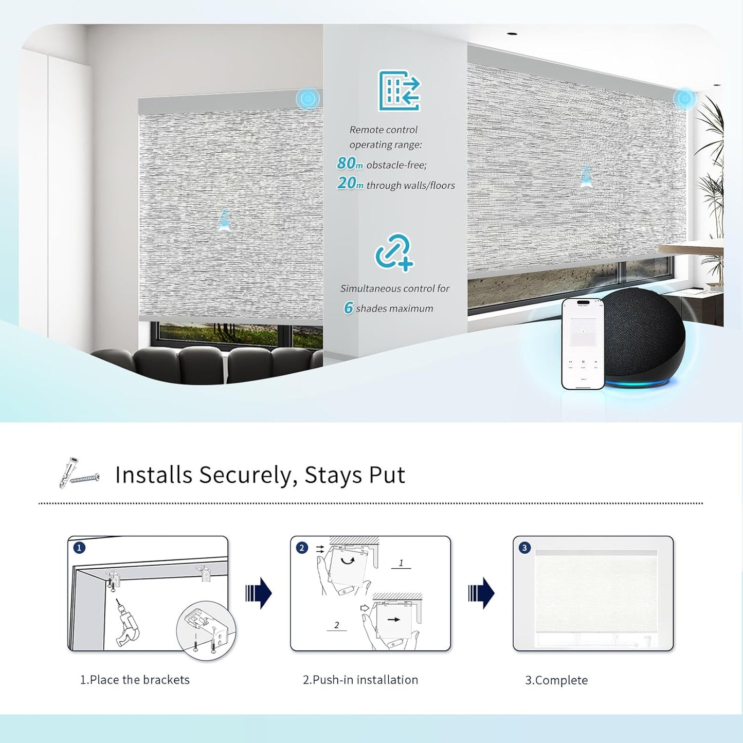 Motorized Blinds with Remote Custom Size Blackout Smart Roller Shades Compatible with Alexa Google, Electric Blinds for Windows