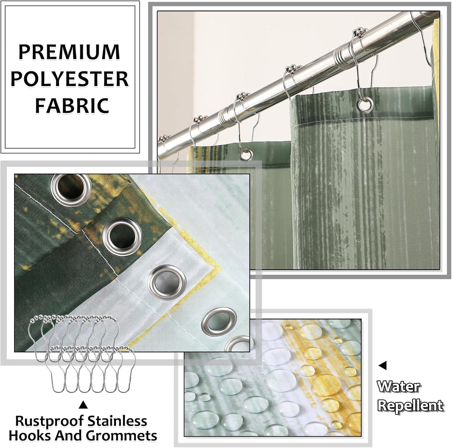 Bathroom Set - Sage Green Bathroom Accessories Set, Bathroom Sets with Shower Curtain and Rugs, Sage Green Shower Curtain Set with Bathroom Trash Can, Soap Dispenser, Soap Dish for Home Decor
