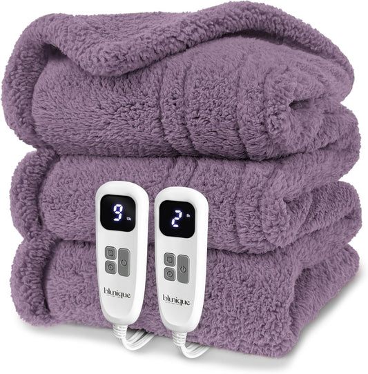 Heated Blanket Electric Blanket King - Fast Heating Blanket Throw Dual Control Double Sided Sherpa with 10 Heating Levels & 2-10 Hours Auto Off, Mashine Washable, 90 x 100 Inches, Purple