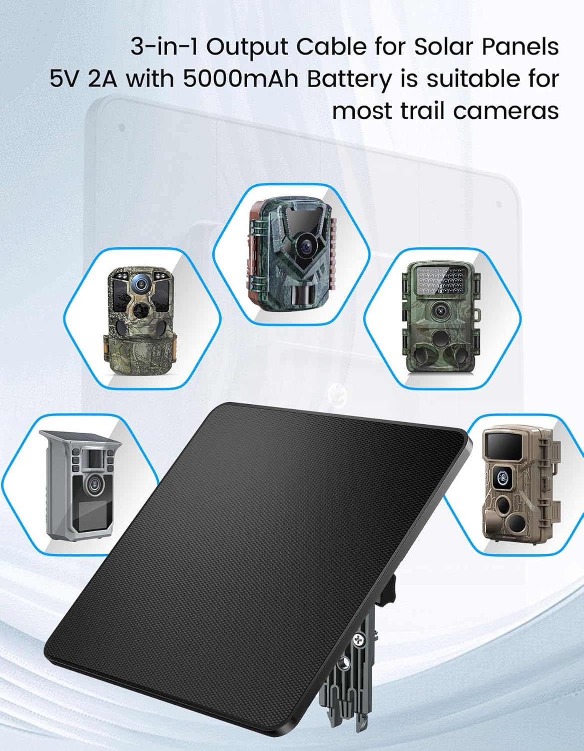KJK 6W Solar Panel for Ring Camera, Trail Camera Solar Panel Charger with 5000mAh Battery for Game Camera and Security Camera,IP65 Waterproof, 360°Adjustable Bracket, Hunting Essentials