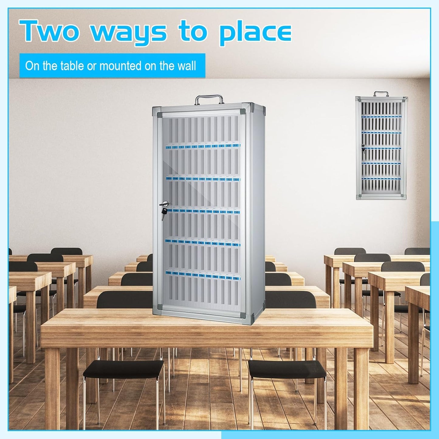 Amylove 72 Slots Cell Phone Locker Cabinet Aluminum Alloy Pocket Chart Storage Locker Box Cabinet Wall-Mounted Cell Phones Storage Box with Handle for Office Classroom Gym (White)