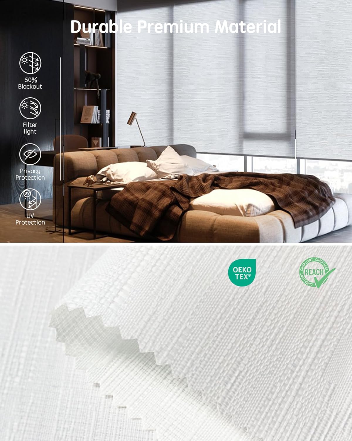 Yoolax Motorized Blinds with Remote, Smart Blinds for Windows Motorized Roller Shades, Automatic Window Shades Compatible with Alexa Custom Size (Light Filtering-Jacquard White)