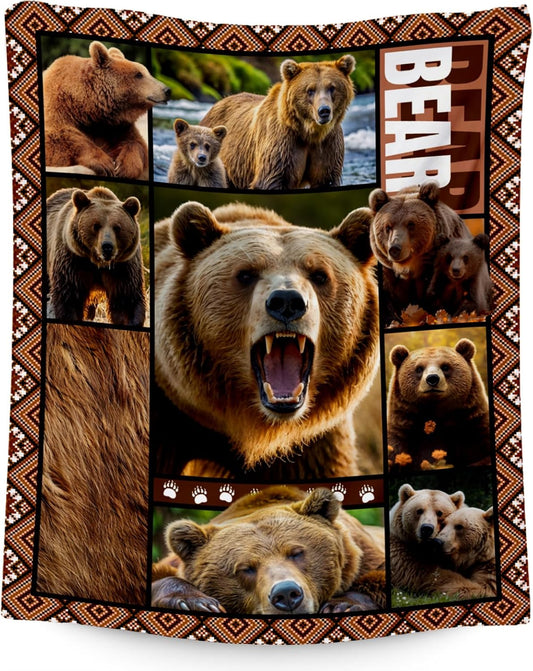 Blankets for Dad, Bear Blanket Gifts for Men Boys Adults, 50"x60" Forest Animal Throw Gift for Hunters - Soft, Fuzzy & Cozy Flannel Throws Wildlife Country Decor